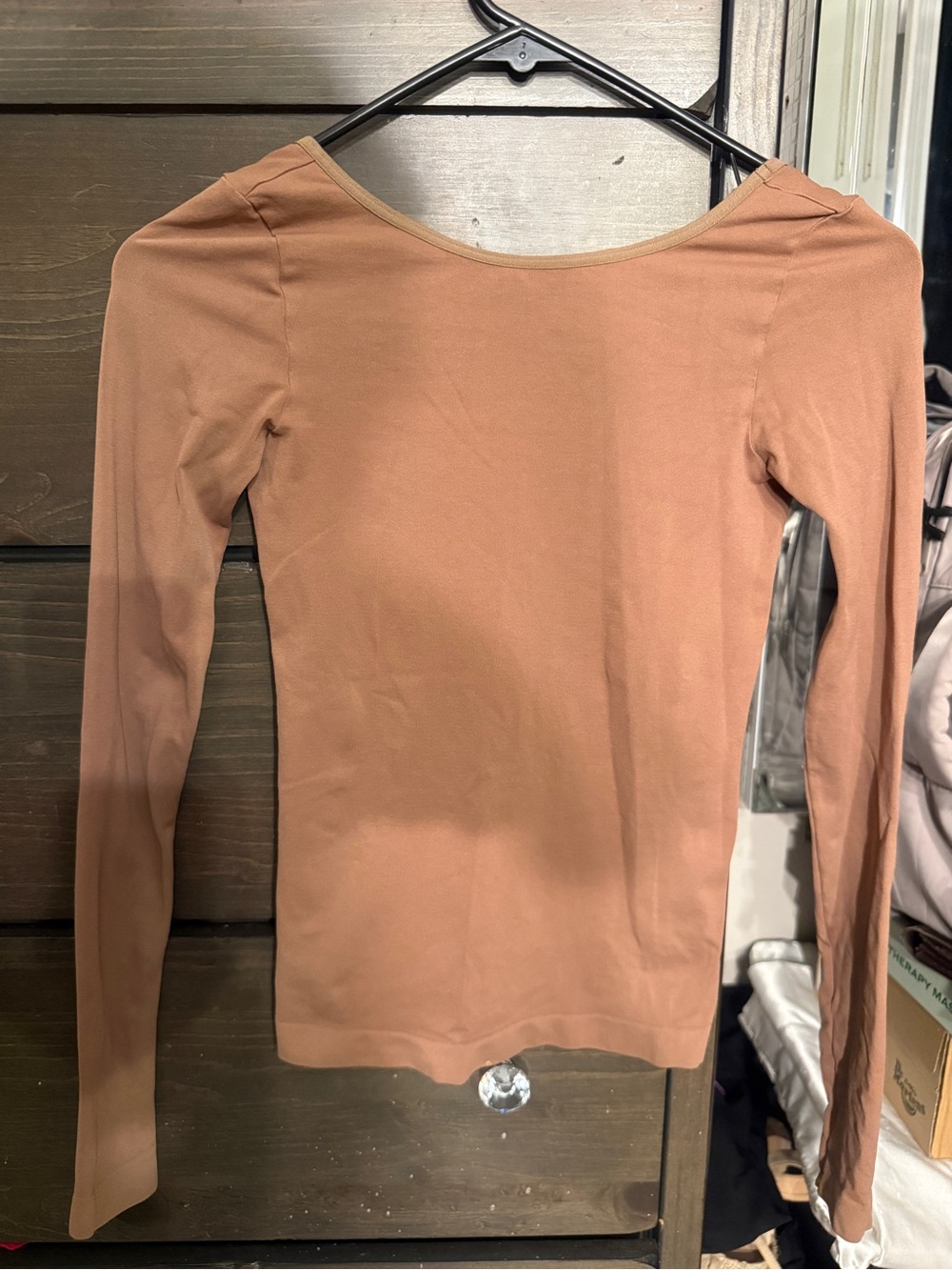 Free People Long Sleeve Scoop Neck Top in Rust
